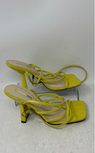 Load image into Gallery viewer, Zara Womens Yellow Leather Buckle Open Toe Block Strappy Heels Size EUR 37
