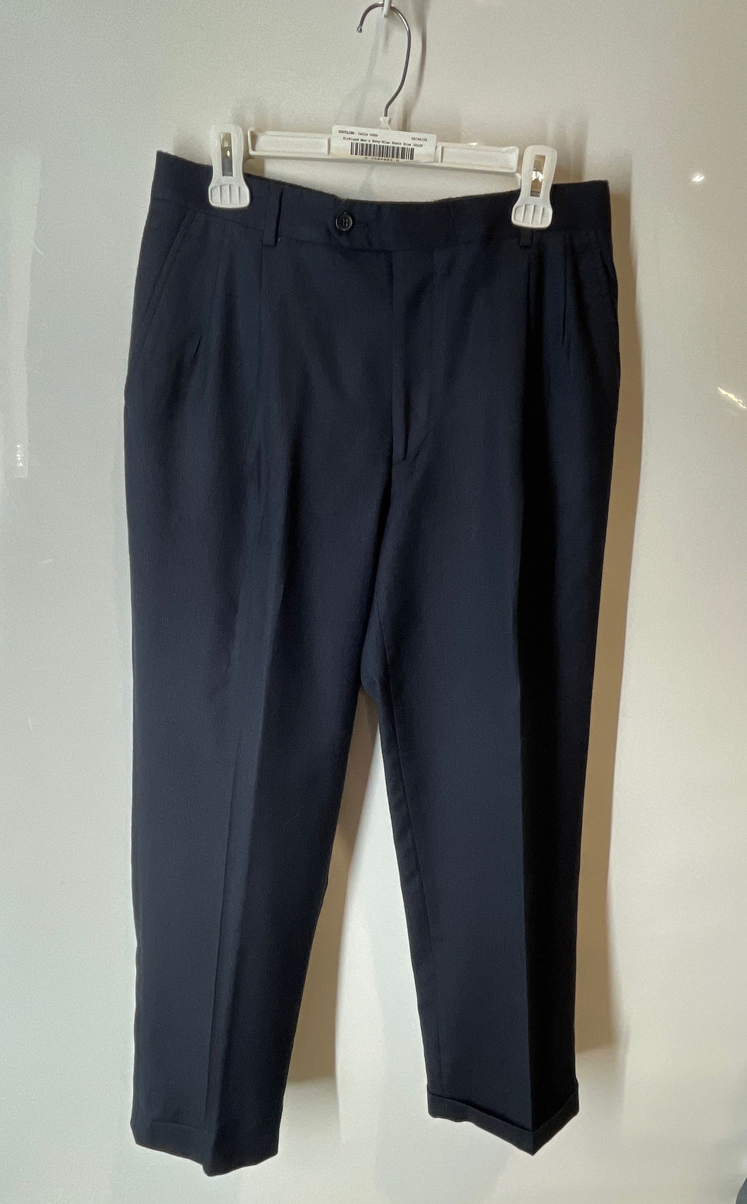 Kirkland Mens Navy Blue Wool Flat Front Straight Leg Dress Pants Size 32x30