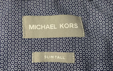 Load image into Gallery viewer, Michael Kors Mens Blue White Geometric Print Slim Fit Dress Shirt Size 17 1/2
