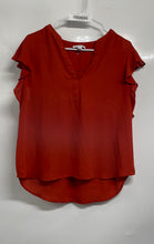 Load image into Gallery viewer, Calvin Klein Womens Rust Split Neck Short Ruffle Sleeve Pullover Blouse Top Sz L
