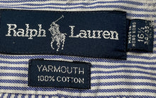 Load image into Gallery viewer, Ralph Lauren Mens White Blue Striped Yarmouth Cotton Dress Shirt Size 16.5 34/35
