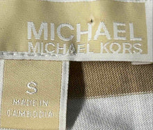 Load image into Gallery viewer, Michael Kors Womens White Khaki Striped Short Sleeve Crew Neck T-Shirt Size S
