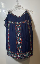 Load image into Gallery viewer, Max Studio Womens Blue Printed Cold-Shoulder Sleeve Mini Dress Size M With Tag

