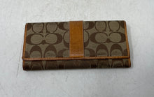 Load image into Gallery viewer, Coach Womens Beige Brown Signature Canvas Card Holder Checkbook Bifold Wallet
