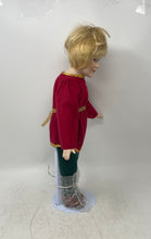 Load image into Gallery viewer, Vintage Style Blonde Hair Brown Eyes Collectible Porcelain Doll w/ Display Stand
