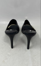 Load image into Gallery viewer, DKNY Womens Bronx Gold Black Leather Open Toe Slip-On High Mule Heels Size 9M
