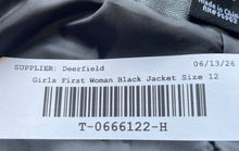 Load image into Gallery viewer, Girls First Girls Black Faux Leather 3/4 Sleeve Button Front Jacket Size 12
