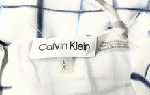 Load image into Gallery viewer, Calvin Klein Womens White Blue Plaid Keyhole Neck Long Sleeve Blouse Top Size L
