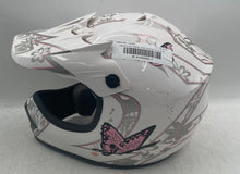 Load image into Gallery viewer, Youth White Gray Pink Butterfly Floral Dirt Bike Motocross Helmet Size M
