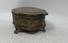 Load image into Gallery viewer, Silver-Tone Engraved British Royal Coat Of Arms Lion Paw Footed Oval Jewelry Box
