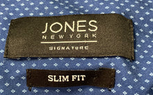 Load image into Gallery viewer, Jones New York Mens Blue Printed Long Sleeve Slim Fit Dress Shirt Size XL

