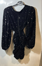 Load image into Gallery viewer, Line &amp; Dot Womens Valeria Black Sequin Side Cutout Long Sleeve Mini Dress Size L

