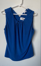 Load image into Gallery viewer, Calvin Klein Womens Blue Pleated Front Round Neck Sleeveless Blouse Top Size L
