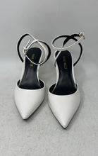 Load image into Gallery viewer, Nine West Womens White Leather Pointed Toe Buckle Slingback Heels Size 6 M
