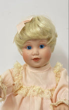 Load image into Gallery viewer, 1991 Blonde Hair Blue Eyes Porcelain Baby Doll Collectible With Pink Outfit
