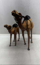 Load image into Gallery viewer, Vintage Brown Leather Wrapped Saddle Harness Mother Calf Camel Figurines 2 Pcs
