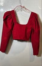 Load image into Gallery viewer, Zara Womens Red Long Puff Sleeve Sweetheart Neck Corset Cropped Blouse Top Sz M
