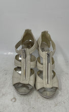 Load image into Gallery viewer, Michael Kors Womens Berkley White Snakeskin Front Zip Strappy Sandals Size 7M
