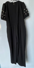 Load image into Gallery viewer, Karl Lagerfeld Womens Black Embellished Puff Sleeve V-Neck One-Piece Jumpsuit 14
