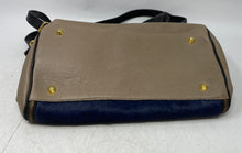 Load image into Gallery viewer, Prune Womens Blue Brown Calf Hair Leather Double Handle Zip Top Shoulder Purse
