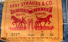 Load image into Gallery viewer, Levi's Boys 511 Blue Denim Slim Fit Straight Leg Jeans Size 16R W28XL30
