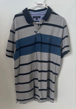Load image into Gallery viewer, Tommy Hilfiger Mens Blue Gray Striped Slim Fit Golf Polo Shirt Size XXL
