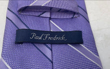 Load image into Gallery viewer, Paul Fredrick Mens Purple Striped Keeper Loop Adjustable Formal Designer Tie
