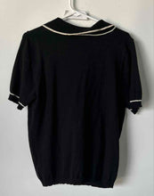 Load image into Gallery viewer, Max Studio Womens Black White Short Sleeve Collared Pullover Sweater Size L

