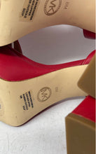 Load image into Gallery viewer, Michael Kors Womens Red Leather Open Toe Block Platform Heels Size 8M
