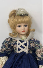 Load image into Gallery viewer, Vintage Blond Hair Gray Eyes Porcelain Girl Doll In Blue Dress &amp; Shoes
