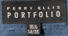 Load image into Gallery viewer, Perry Ellis Portfolio Mens Blue Textured Dobby Dress Shirt Size 16.5 34/35
