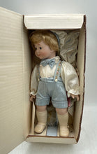 Load image into Gallery viewer, Marian Yu Designs Blonde Hair Porcelain Boy Doll In Blue Shorts W/ COA In Box
