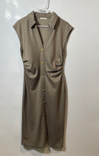 Load image into Gallery viewer, Zara Womens Pique Brown Sleeveless Collared Ruched Midi Shirt Dress Size Large
