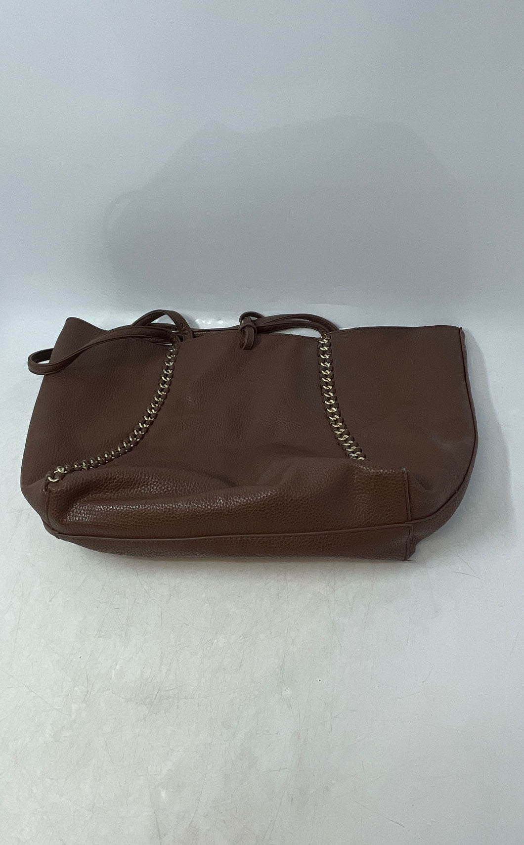 BCBG Womens Brown Leather Bag Charm Double Handle Tote Handbag