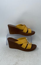 Load image into Gallery viewer, Contesa By Italian Shoemakers Womens Yellow Brown Wedge Heel Slide Sandals Sz 8M
