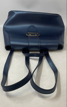 Load image into Gallery viewer, Le Poyel Womens Blue Leather Adjustable Strap Bottom Studs Flap Backpack
