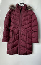 Load image into Gallery viewer, Lands' End Womens Burgundy Long Sleeve Full Zip Pockets Hooded Puffer Coat Sz S
