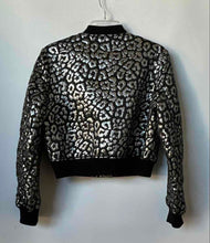 Load image into Gallery viewer, Michael Kors Womens Silver Black Leopard Long Sleeve Cropped Bomber Jacket Sz M
