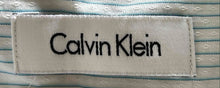 Load image into Gallery viewer, Calvin Klein Mens Blue White Pinstripe Printed Slim Fit Dress Shirt Size 15.5
