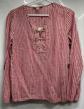 Load image into Gallery viewer, Michael Kors Womens Red White Striped Print Long Sleeve Pullover Blouse Top Sz 4
