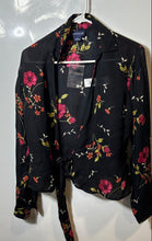 Load image into Gallery viewer, Ann Taylor Womens Black Floral Long Sleeve Tie-Front Wrap Blouse Top Size 4
