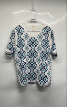 Load image into Gallery viewer, Chico's Womens White Printed Embroidered Scalloped Hem Pullover Blouse Top Sz 2
