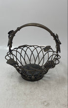 Load image into Gallery viewer, Silver-Tone Ornate Grapes &amp; Leaves Fruit Basket With Movable Handle
