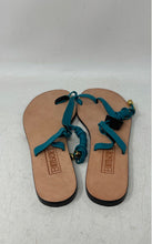 Load image into Gallery viewer, Bridget Womens Blue Beige Leather Toe Ring Tassel Flat Strappy Sandals Size 7
