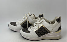 Load image into Gallery viewer, Michael Kors Womens Georgie White Brown Monogram Leather Sneaker Shoes Size 10 M
