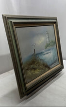 Load image into Gallery viewer, Coastal Lighthouse Crashing Waves Seascape Scene With Seagulls Singed Painting
