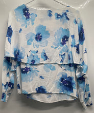 Load image into Gallery viewer, Marc New York Womens White Blue Floral Layered Ruffle Overlay Blouse Top Size S
