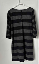 Load image into Gallery viewer, Loft Ann Taylor Womens Gray Black Striped Print Long Sleeve Sheath Dress Size SP
