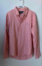 Load image into Gallery viewer, Ralph Lauren Mens Orange White Striped Cotton Custom Fit Dress Shirt Size 15 1/2
