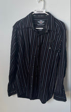 Load image into Gallery viewer, Harley Davidson Mens Black Cotton Striped Long Sleeve Button-Up Shirt Size L
